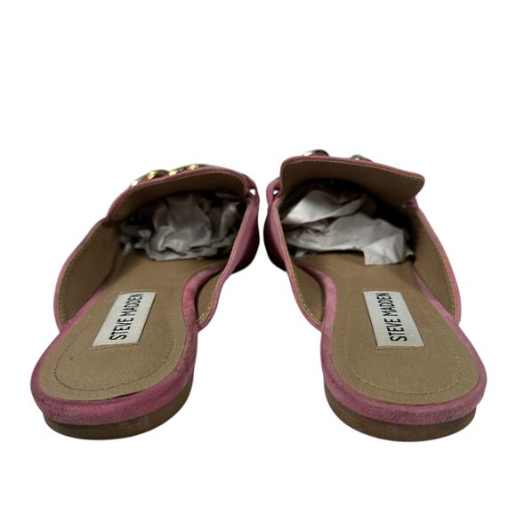 Steve Madden Chunky Gold Chain Pointed Toe Mule Barbie Pink Suede Size 6.5 - Picture 7 of 16